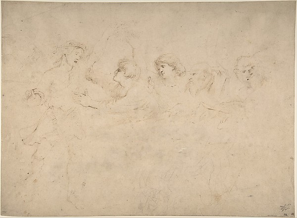 Alcibiades Interrupting the Symposium (recto); Sketches of the Baptism of Christ and of a Man (verso)